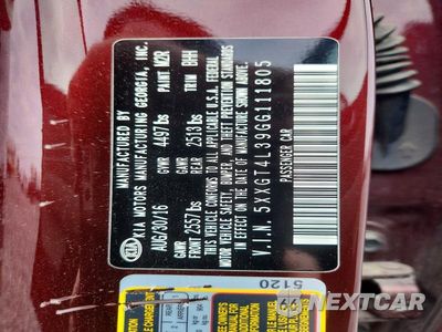 Zdjęcie 13 z 13 samochodu: 2016 KIA OPTIMA LX VIN:5XXGT4L39GG111805 - miniatura