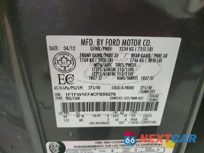 Zdjęcie 12 z 12 samochodu: 2012 FORD F150 SUPERCREW VIN:1FTFW1EF4CFB59276 - miniatura