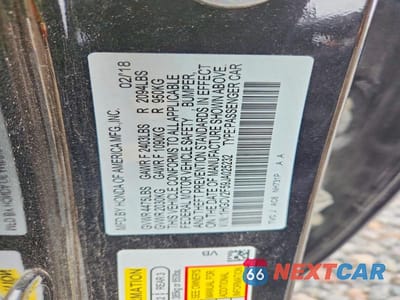 Zdjęcie 12 z 12 samochodu: 2018 HONDA ACCORD EXL VIN:1HGCV2F59JA025232 - miniatura