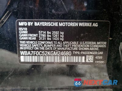 Zdjęcie 12 z 12 samochodu: 2019 BMW 750 I VIN:WBA7F0C52KGM24680 - miniatura