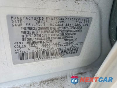 Zdjęcie 12 z 12 samochodu: 2019 NISSAN SENTRA SR VIN:3N1AB7AP4KY219204 - miniatura