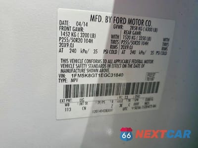 Zdjęcie 14 z 14 samochodu: 2014 FORD EXPLORER SPORT VIN:1FM5K8GT1EGC31840 - miniatura