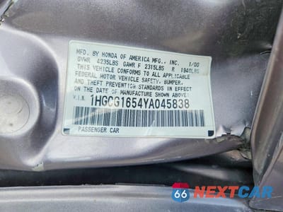 Zdjęcie 12 z 12 samochodu: 2000 HONDA ACCORD EX VIN:1HGCG1654YA045838 - miniatura