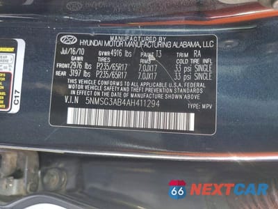 Zdjęcie 13 z 13 samochodu: 2010 HYUNDAI SANTA FE GLS VIN:5NMSG3AB4AH411294 - miniatura