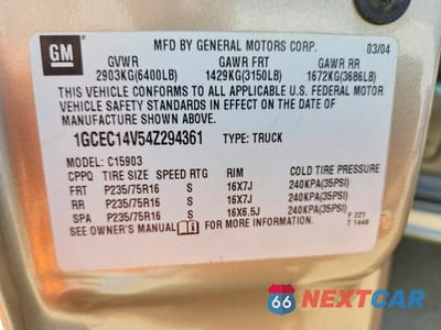 Zdjęcie 12 z 12 samochodu: 2004 CHEVROLET SILVERADO C1500 VIN:1GCEC14V54Z294361 - miniatura