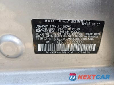 Zdjęcie 12 z 12 samochodu: 2008 SUBARU IMPREZA 2.5I VIN:JF1GE61628H508902 - miniatura
