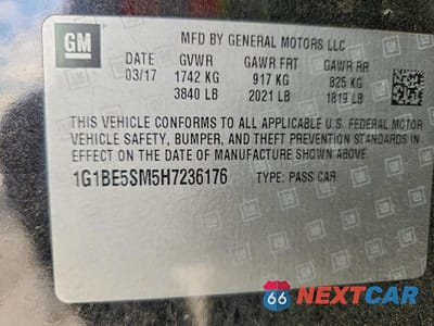Zdjęcie 12 z 12 samochodu: 2017 CHEVROLET CRUZE LT VIN:1G1BE5SM5H7236176 - miniatura