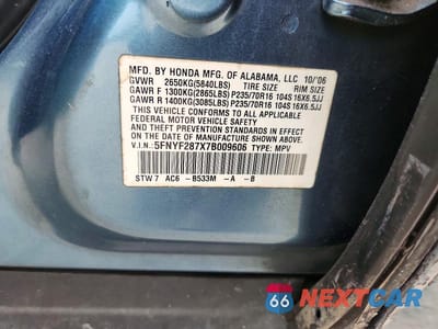 Zdjęcie 12 z 12 samochodu: 2007 HONDA PILOT EXL VIN:5FNYF287X7B009606 - miniatura
