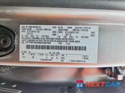 Zdjęcie 13 z 13 samochodu: 2022 FORD F150 SUPERCREW VIN:1FTFW1ED4NFA48728 - miniatura