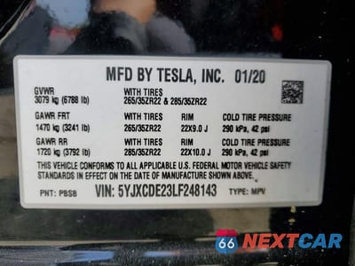 Zdjęcie 14 z 14 samochodu: 2020 TESLA MODEL X VIN:5YJXCDE23LF248143 - miniatura
