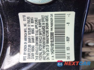 Zdjęcie 12 z 12 samochodu: 2008 HONDA CIVIC EX VIN:1HGFA16818L053988 - miniatura