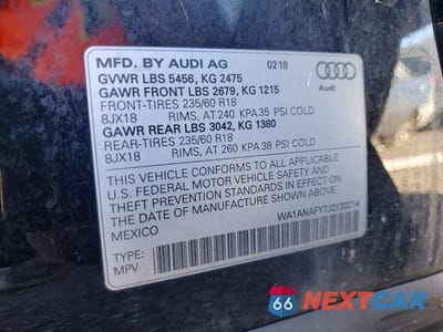 Zdjęcie 14 z 14 samochodu: 2018 AUDI Q5 PREMIUM VIN:WA1ANAFY7J2132214 - miniatura