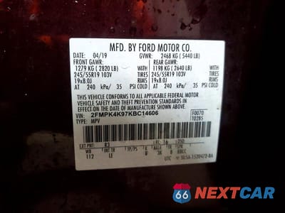 Zdjęcie 14 z 14 samochodu: 2019 FORD EDGE TITANIUM VIN:2FMPK4K97KBC14606 - miniatura