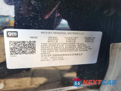 Zdjęcie 12 z 12 samochodu: 2022 CHEVROLET BOLT EUV PREMIER VIN:1G1FZ6S09N4124812 - miniatura