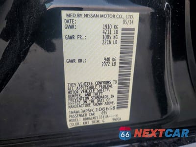 Zdjęcie 12 z 12 samochodu: 2015 NISSAN ALTIMA 2.5 SV VIN:1N4AL3AP5FC106658 - miniatura
