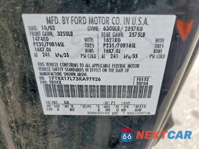 Zdjęcie 12 z 12 samochodu: 2003 FORD F150 VIN:1FTRX17L73KA97926 - miniatura