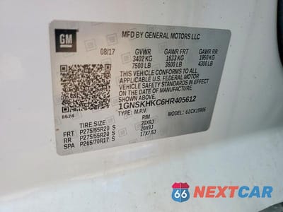 Zdjęcie 13 z 13 samochodu: 2017 CHEVROLET SUBURBAN K1500 LT VIN:1GNSKHKC6HR405612 - miniatura