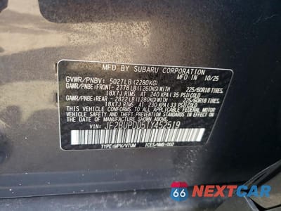 Zdjęcie 12 z 12 samochodu: 2026 SUBARU OUTBACK LIMITED VIN:JF2BUPDD5TY452519 - miniatura