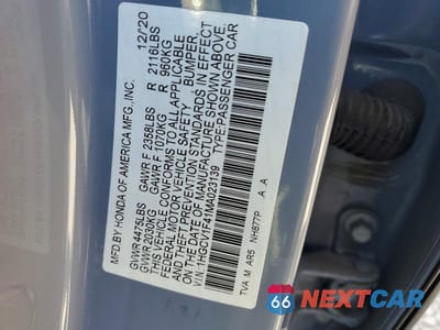 Zdjęcie 12 z 12 samochodu: 2021 HONDA ACCORD SPORT SE VIN:1HGCV1F41MA023139 - miniatura