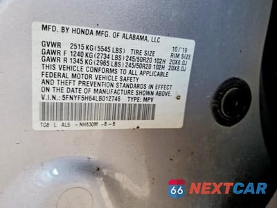 Zdjęcie 12 z 12 samochodu: 2020 HONDA PILOT TOURING VIN:5FNYF5H64LB012746 - miniatura