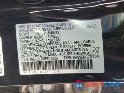 Zdjęcie 12 z 12 samochodu: 2023 HONDA CIVIC SPORT VIN:19XFL2H88PE016682 - miniatura