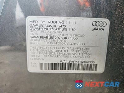 Zdjęcie 13 z 13 samochodu: 2012 AUDI Q5 PREMIUM PLUS VIN:WA1LFAFP0CA064005 - miniatura