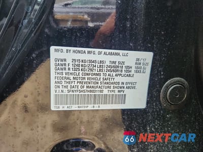 Zdjęcie 12 z 12 samochodu: 2017 HONDA PILOT EXL VIN:5FNYF5H57HB031192 - miniatura