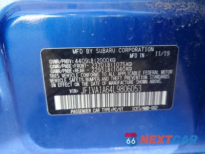 Zdjęcie 12 z 12 samochodu: 2020 SUBARU WRX VIN:JF1VA1A64L9806053 - miniatura