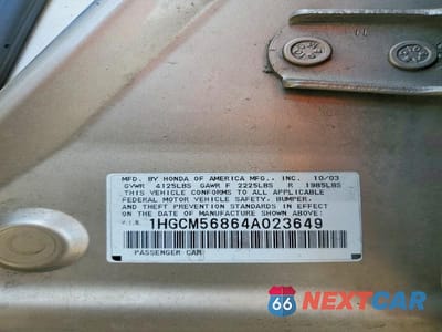 Zdjęcie 12 z 12 samochodu: 2004 HONDA ACCORD EX VIN:1HGCM56864A023649 - miniatura
