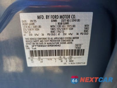 Zdjęcie 13 z 13 samochodu: 2025 FORD MAVERICK LARIAT VIN:3FTTW8SA1SRB54042 - miniatura