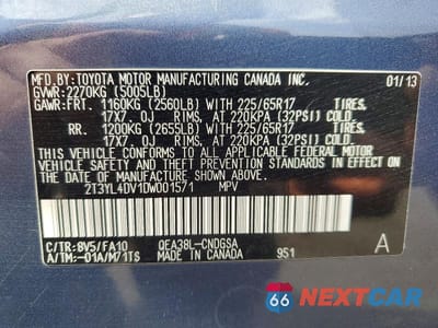 Zdjęcie 14 z 14 samochodu: 2013 TOYOTA RAV4 EV BASE VIN:2T3YL4DV1DW001571 - miniatura