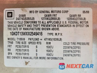 Zdjęcie 14 z 14 samochodu: 1999 GMC JIMMY VIN:1GKDT13WXX2549416 - miniatura