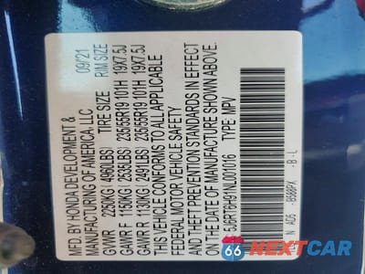 Zdjęcie 13 z 13 samochodu: 2022 HONDA CR-V TOURING VIN:5J6RT6H91NL001016 - miniatura