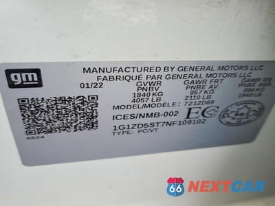 Zdjęcie 13 z 13 samochodu: 2022 CHEVROLET MALIBU LT VIN:1G1ZD5ST7NF109102 - miniatura