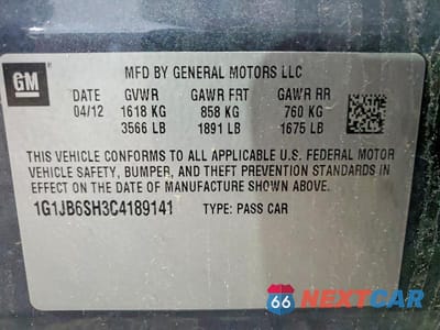 Zdjęcie 12 z 12 samochodu: 2012 CHEVROLET SONIC LS VIN:1G1JB6SH3C4189141 - miniatura