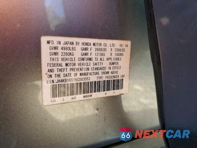 Zdjęcie 12 z 12 samochodu: 2005 ACURA RL VIN:JH4KB16515C003053 - miniatura