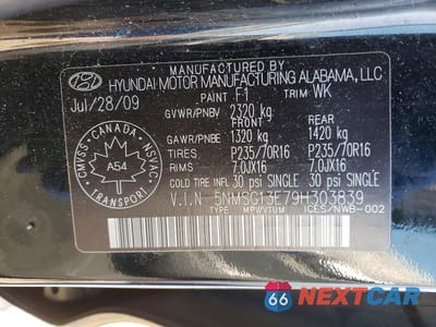 Zdjęcie 13 z 13 samochodu: 2009 HYUNDAI SANTA FE GL VIN:5NMSG13E79H303839 - miniatura
