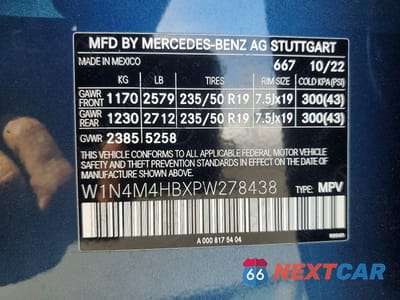 Zdjęcie 13 z 13 samochodu: 2023 MERCEDES-BENZ GLB 250 4MATIC VIN:W1N4M4HBXPW278438 - miniatura