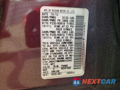Zdjęcie 13 z 13 samochodu: 2013 NISSAN MURANO S VIN:JN8AZ1MU6DW202880 - miniatura