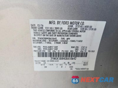 Zdjęcie 13 z 13 samochodu: 2016 FORD FLEX SE VIN:2FMGK5B84GBA10642 - miniatura