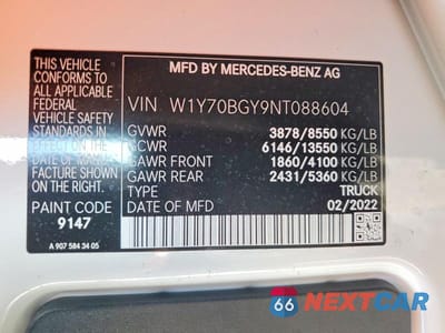 Zdjęcie 12 z 12 samochodu: 2022 MERCEDES-BENZ SPRINTER 1500 VIN:W1Y70BGY9NT088604 - miniatura