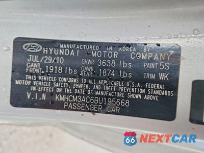 Zdjęcie 12 z 12 samochodu: 2011 HYUNDAI ACCENT GL VIN:KMHCM3AC6BU195668 - miniatura