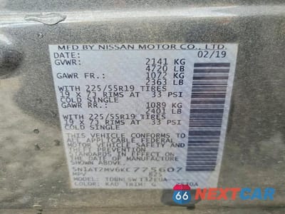 Zdjęcie 13 z 13 samochodu: 2019 NISSAN ROGUE SL VIN:5N1AT2MV6KC775607 - miniatura