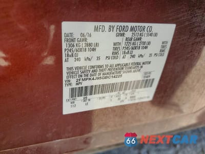 Zdjęcie 13 z 13 samochodu: 2016 FORD EDGE SEL VIN:2FMPK4J95GBC14225 - miniatura