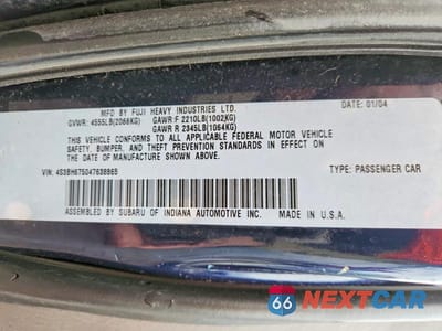 Zdjęcie 13 z 13 samochodu: 2004 SUBARU LEGACY OUTBACK AWP VIN:4S3BH675047638865 - miniatura