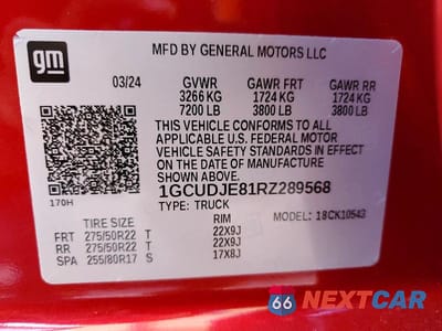 Zdjęcie 12 z 12 samochodu: 2024 CHEVROLET SILVERADO K1500 HIGH COUNTRY VIN:1GCUDJE81RZ289568 - miniatura