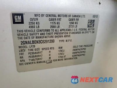 Zdjęcie 13 z 13 samochodu: 2012 CHEVROLET EQUINOX LS VIN:2GNALBEK8C6291299 - miniatura