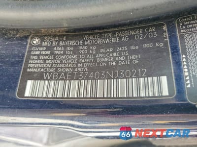 Zdjęcie 12 z 12 samochodu: 2003 BMW 325 I VIN:WBAET37403NJ30212 - miniatura