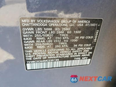 Zdjęcie 14 z 14 samochodu: 2021 VOLKSWAGEN ATLAS CROSS SPORT SEL VIN:1V2BC2CA4MC235195 - miniatura