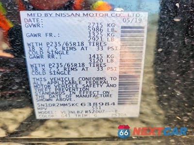 Zdjęcie 14 z 14 samochodu: 2019 NISSAN PATHFINDER S VIN:5N1DR2MM5KC638984 - miniatura